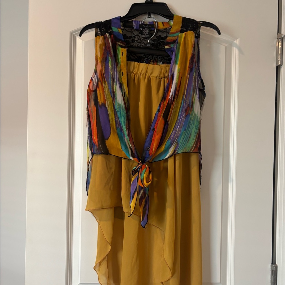 Colorful Sleeveless Lace Top with asymmetrical matching skirt